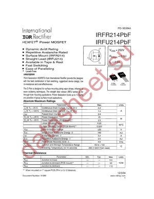 IRFR214TRRPBF datasheet  